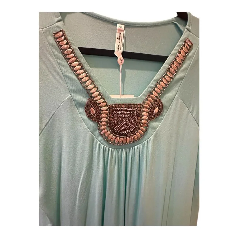 White Mark Womens V Neck Short Sleeve Tunic Top mint Women's Top - Picture 13 of 14